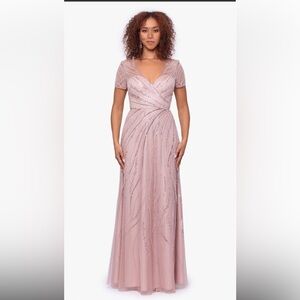NWT XSCAPE Beaded Chiffon A Line Gown Blush Pink Mother of Bride Formal Dress